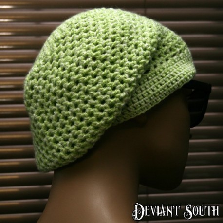 Lime-white Crocheted Slouch Beanie