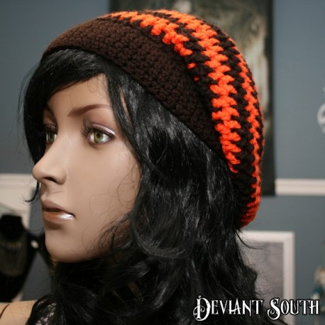 Brown & Orange Crocheted Slouch Beanie