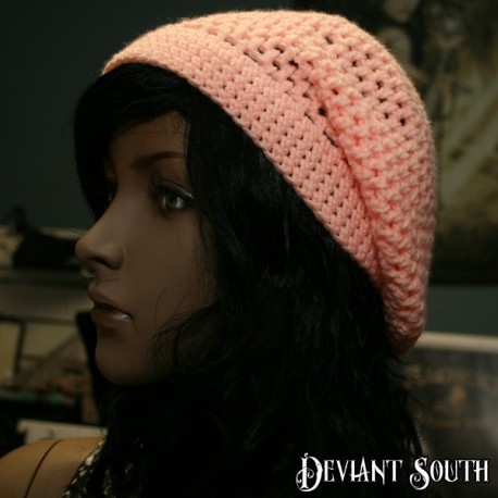 Peach Crocheted Slouch Beanie