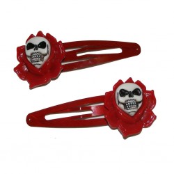 Kreepsville Skull Rose Hairslides Red (pair)