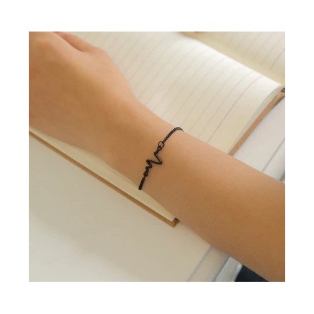 ECG Heart Rate Waves Bracelet - Black (petite wrist)