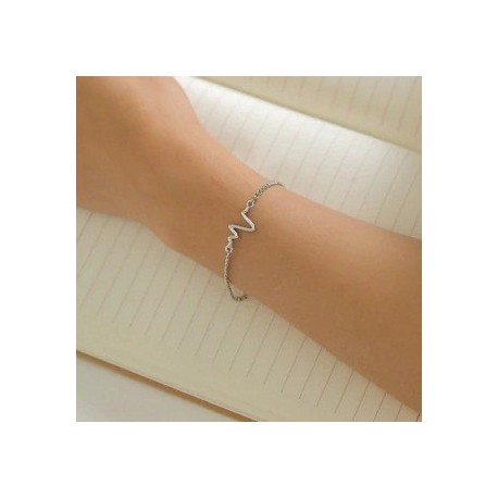 ECG Heart Rate Waves Chain Bracelet - Silver (petite wrist)