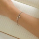 ECG EKG Heart Beat Rate Pulse Waves Bracelet - Silver (petite wrist)