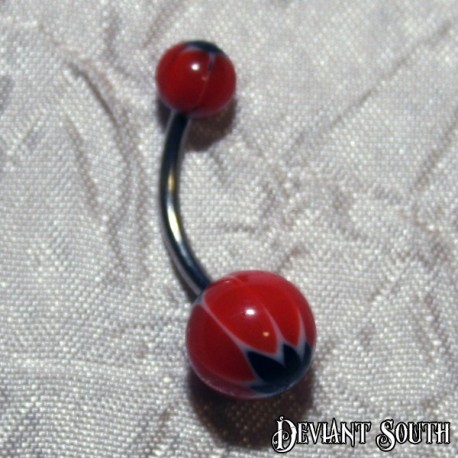 Acrylic Belly Ring - Black Leaf with Red Stripes