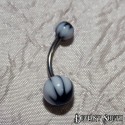 Acrylic Belly Ring - Black Leaf with White Stripes