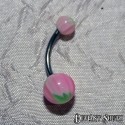 Acrylic Belly Ring - Green Leaf with Pink Stripes