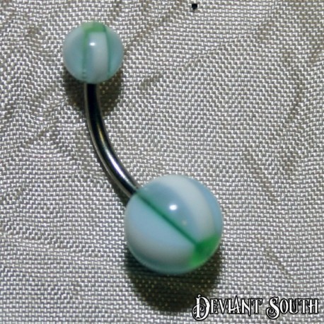 Acrylic Belly Ring - Green Square with White & Blue Stripes