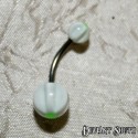 Acrylic Belly Ring - Green Flower with White & Clear Stripes