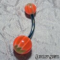 Acrylic Belly Ring - Green Leaf with Orange Stripes
