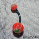 Acrylic Belly Ring - Green Leaf with Peach Stripes
