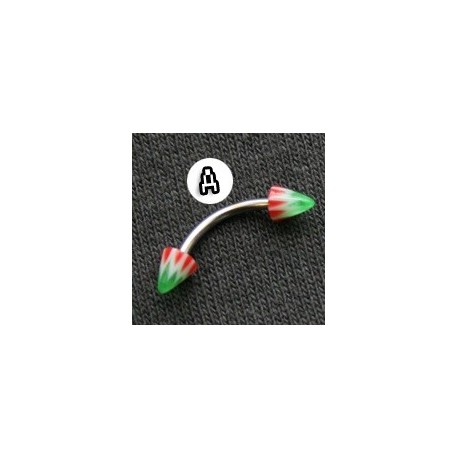 Curved Barbell - Spikes - Red, White & Green