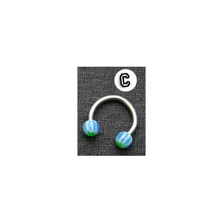 Circular Micro Barbell - Balls - Green Leaf with Blue Stripes