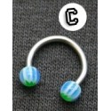 Circular Micro Barbell - Balls - Green Leaf with Blue Stripes