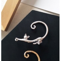Stretched Out Cat Stud Ear-cuff - Silver (single)