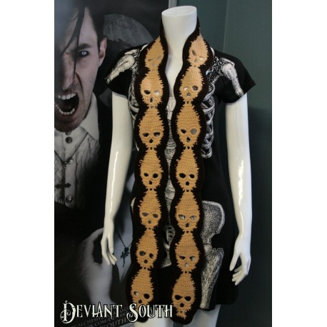 Skull Scarf Tan & Brown with Brown Trim